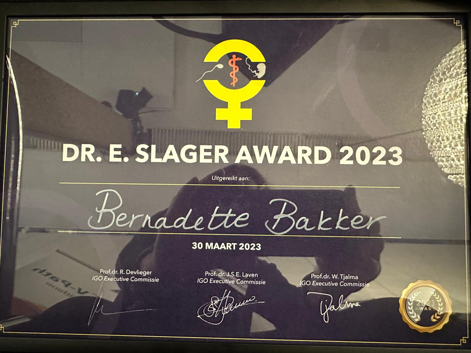 Dr. E. Slager Award for best presentation